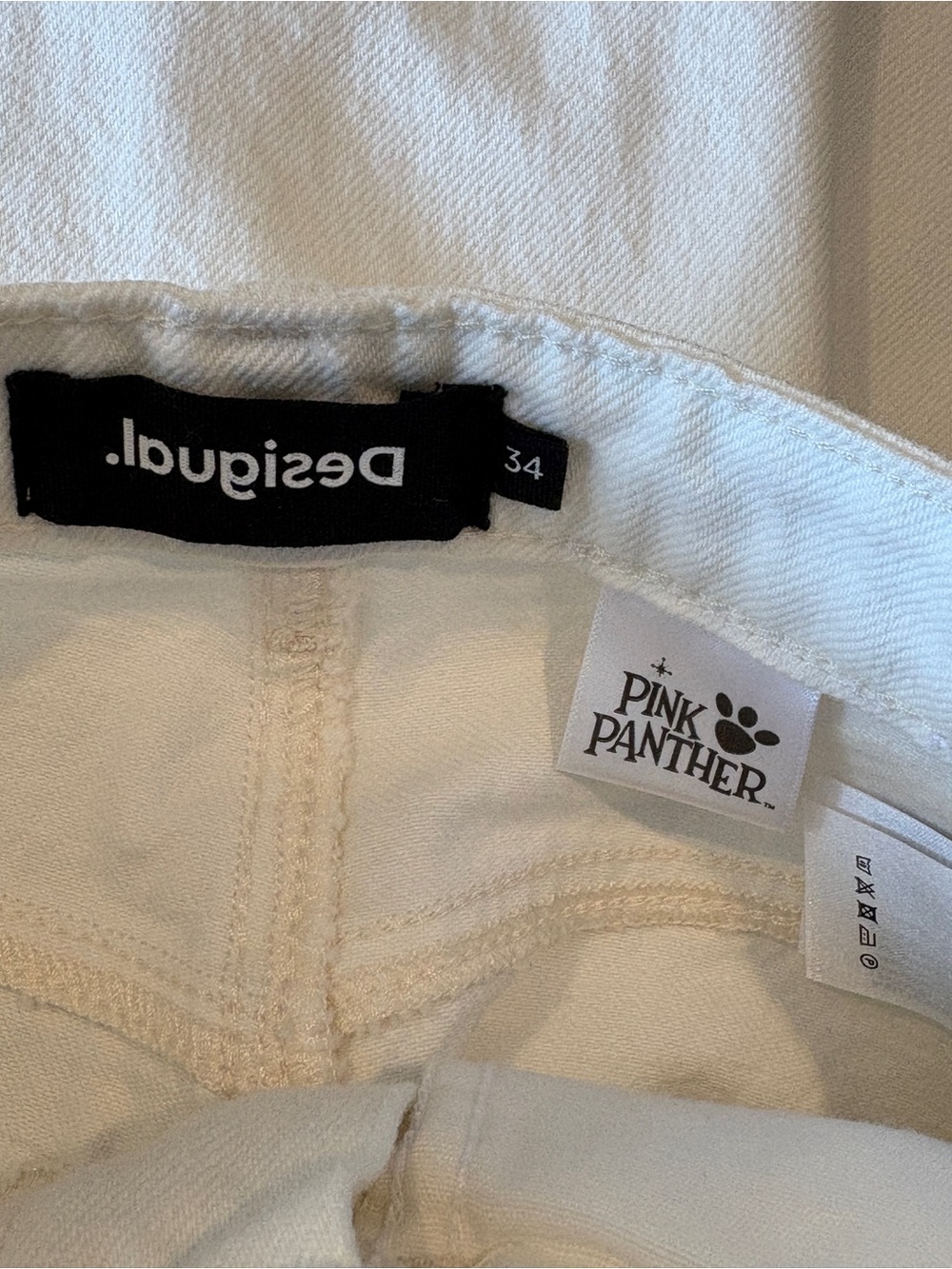 NWT Desigual x Pink Panther White Graphic Straight/Wide Leg Jeans Sz. 6 - Picture 8 of 10